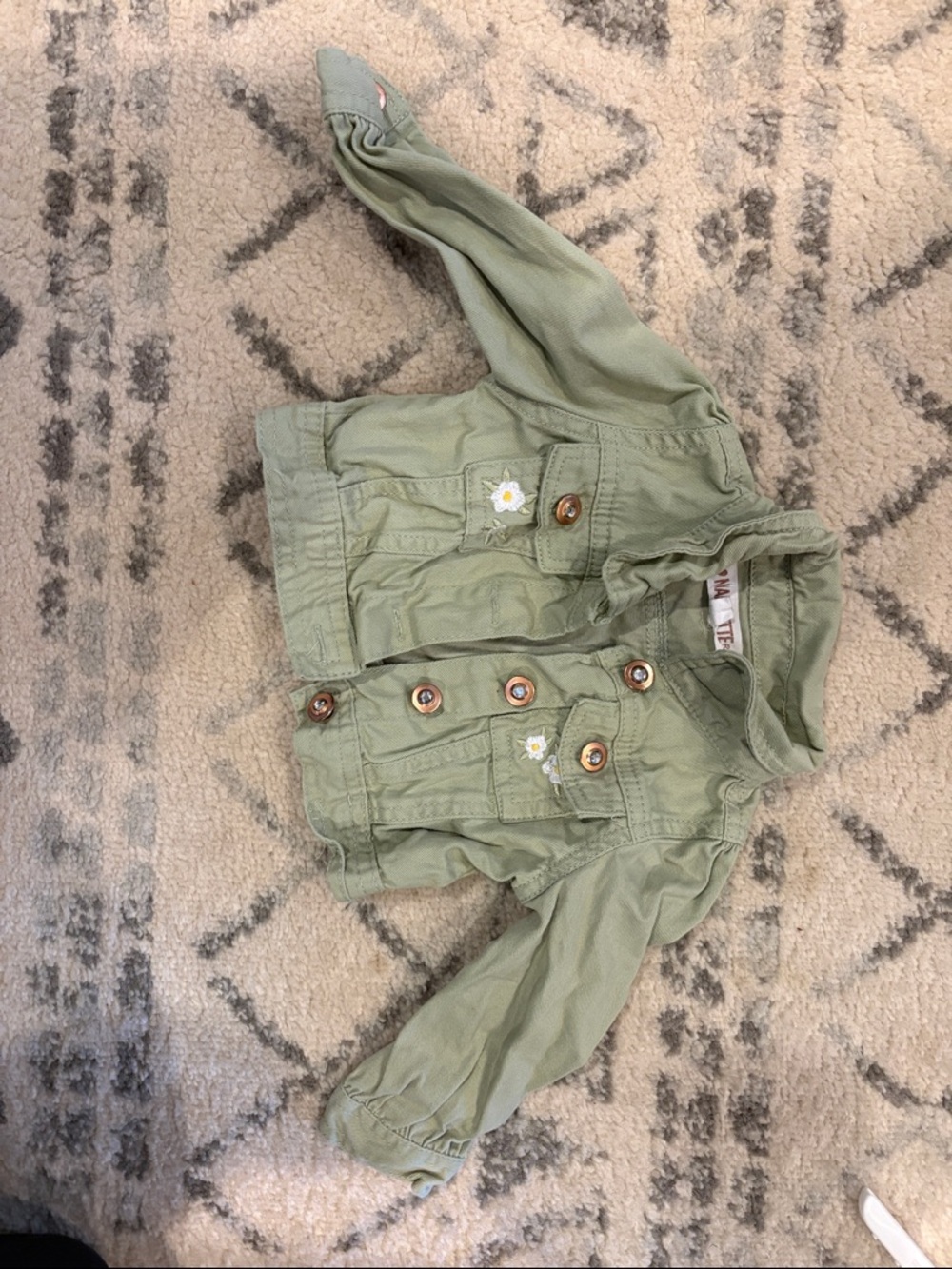Nanette Baby Olive Green Daisy-Embroidered Jean Jacket